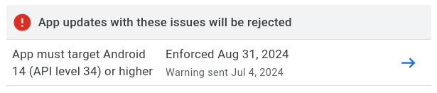 Google Play console warning