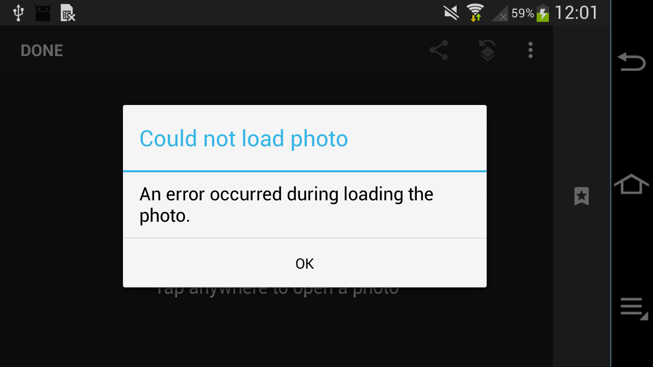 Screenshot: an error occured during loading the photo