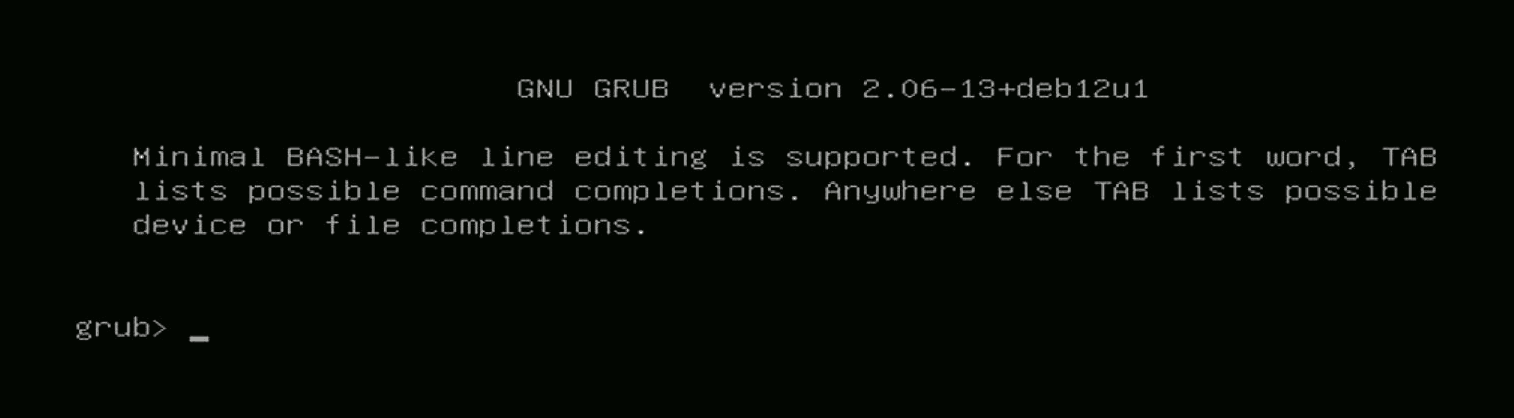 Screenshots of GRUB2 shell from Kali