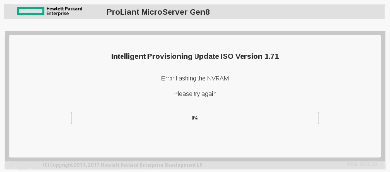 Intelligent Provisioning screenshot: Error flashing the NVRAM