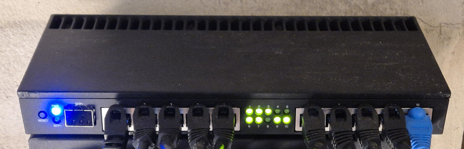 My MikroTik RB4011 with almost all LAN ports populated