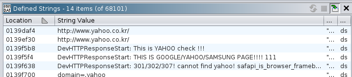 Screenshot of Ghidra with some Yahoo!  strings