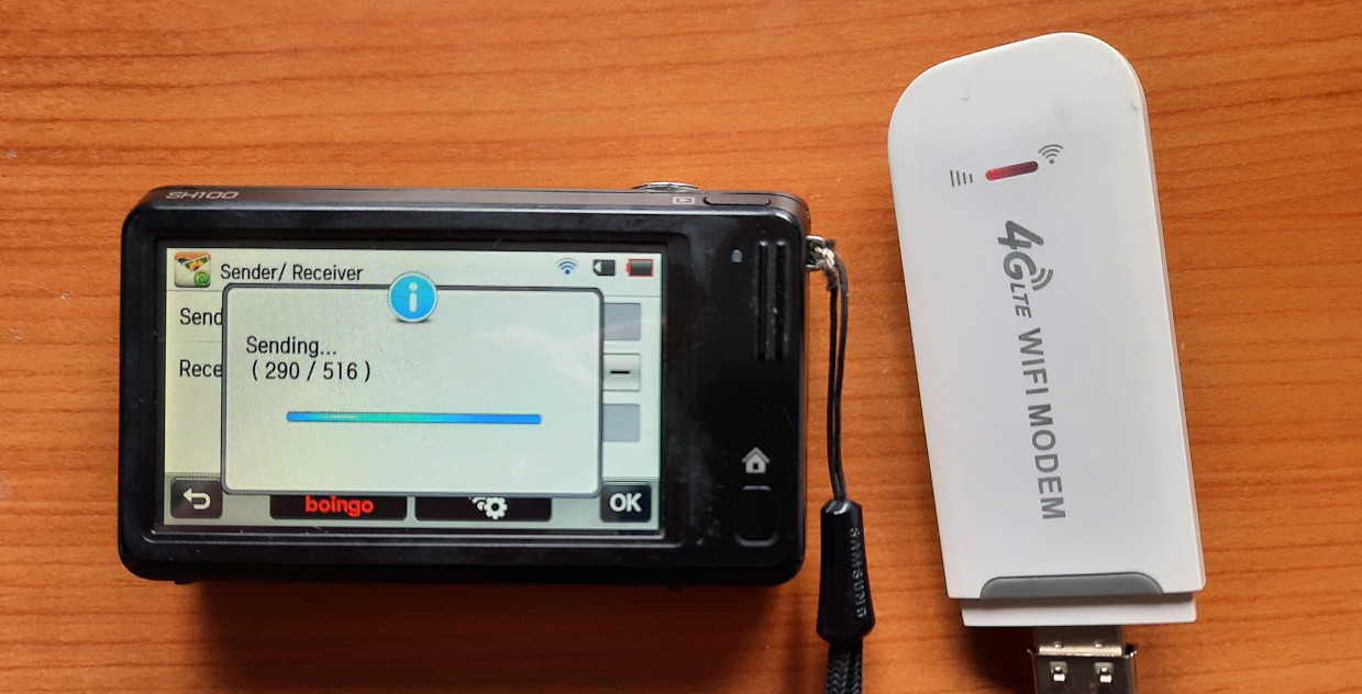 Samsung SH100 camera uploading a photo using a $20 LTE stick